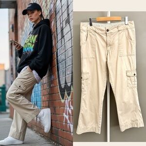 Carhartt Baggy Y2K Streetwear Pockets Cargo Pants Cream Wide Leg Pants Trousers
